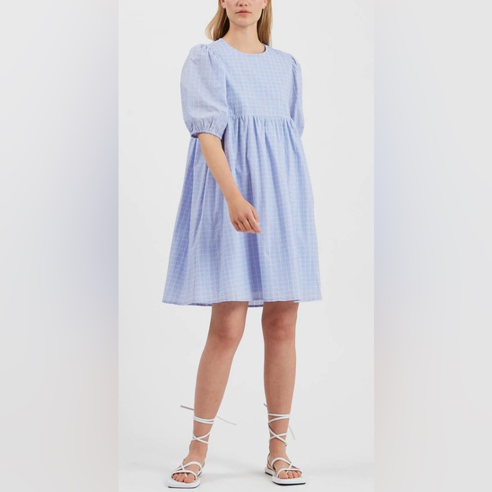 Minimum Celion Short Seersucker Dress, Chambray Blue, sz EU 34